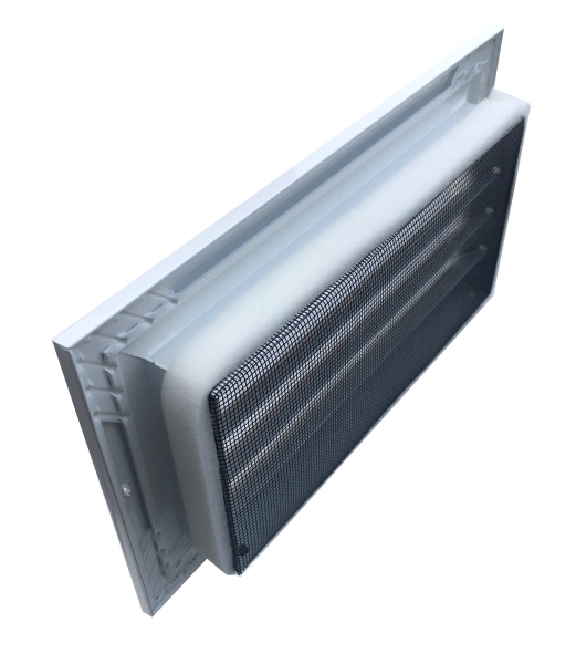 Lüftungsgitter 500 x 250 mm weiss Strangprofil incl. Dichtung, Edelstahlschrauben, Dübel, Insektenschutz